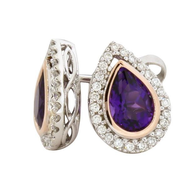 Stunning amethyst and diamond-halo design earrings Holliday Jewelry Klamath Falls, OR