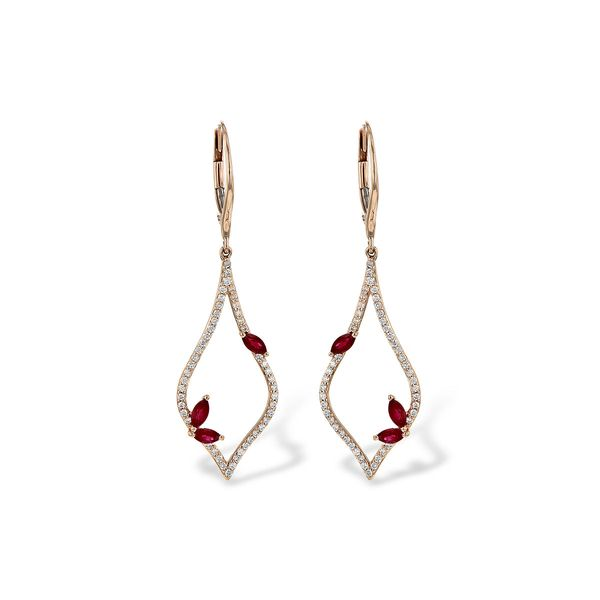 Allison Kaufman drop style ruby and diamond earrings. Holliday Jewelry Klamath Falls, OR
