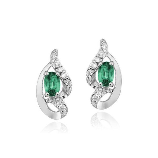 Stunning diamond and emerald earrings featured in 14 karat white gold Holliday Jewelry Klamath Falls, OR