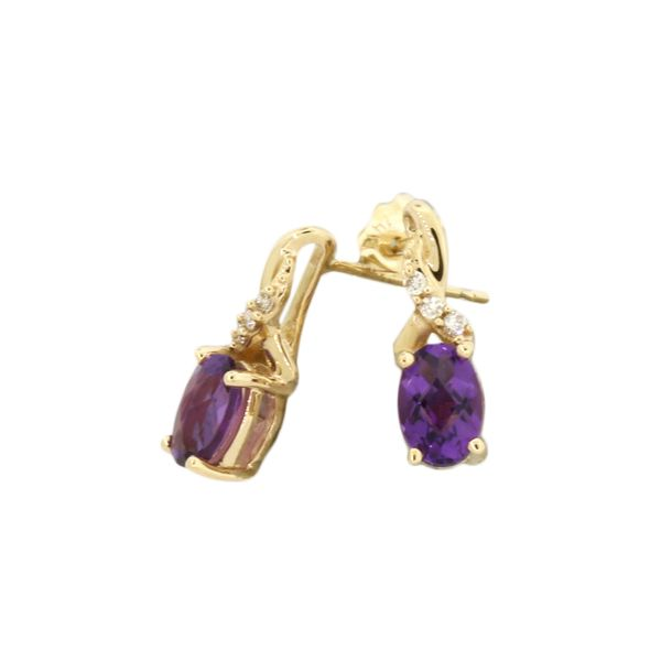Stunning amethyst and diamond earrings featured in 14 karat yellow gold Holliday Jewelry Klamath Falls, OR