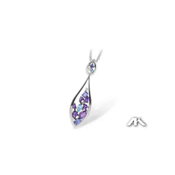 Allison Kaufman hues of blue drop style pendant. Holliday Jewelry Klamath Falls, OR