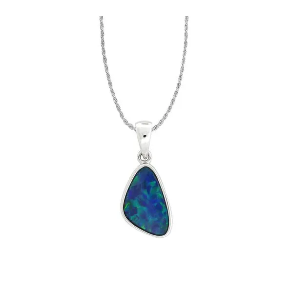 Gorgeous Australian opal pendant featured in 14 karat white gold Holliday Jewelry Klamath Falls, OR