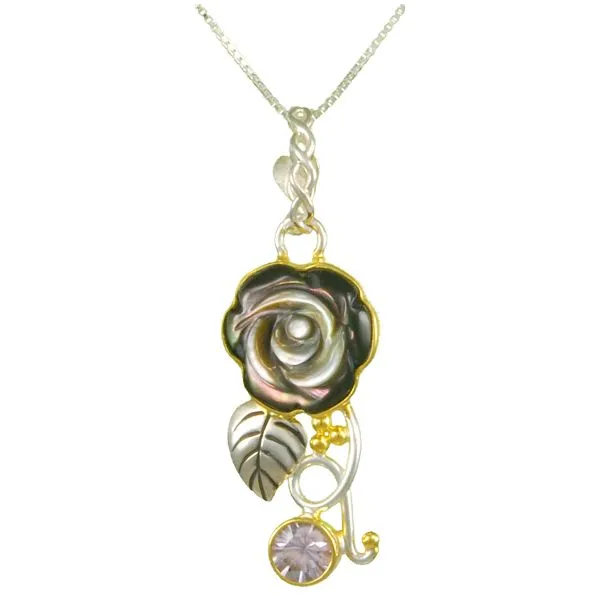 Black Mother of Pearl Rose de France Pendant Holliday Jewelry Klamath Falls, OR