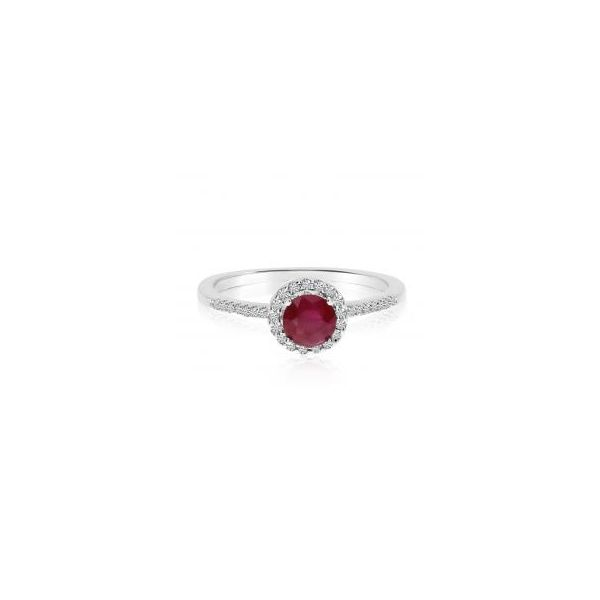 Ruby and Diamond Halo Ring Holtan's Jewelry Winona, MN