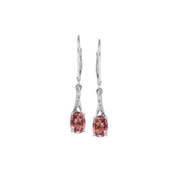 White Gold Pink Tourmaline and Diamond Dangle Earrings Holtan's Jewelry Winona, MN