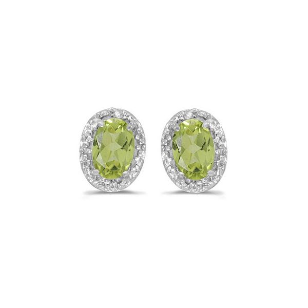 Peridot and Diamond Halo Earrings Holtan's Jewelry Winona, MN