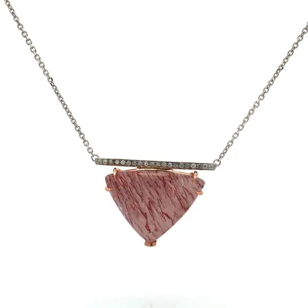 Two Tone 14K White & Rose Gold Pendant with 10.56ct Red Rutilated Quartz and Diamond Bar Hudson Valley Goldsmith New Paltz, NY
