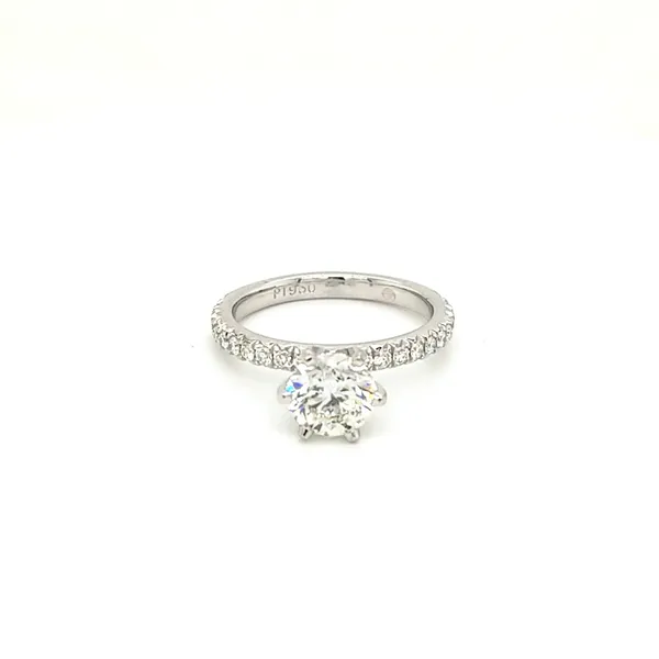 Platinum French Cut Pave Round Brilliant Cut Diamond Engagement Ring Image 2 Jaymark Jewelers Cold Spring, NY