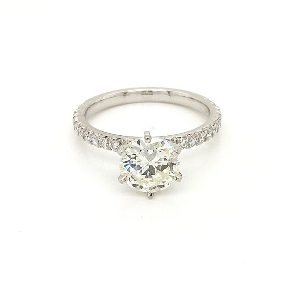 Platinum French Cut Pave Round Brilliant Cut Diamond Engagement Ring Jaymark Jewelers Cold Spring, NY