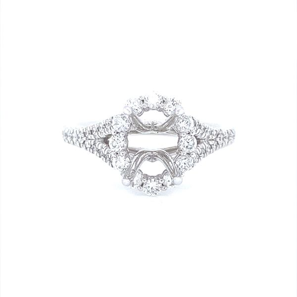 14K White Gold Split Shank Oval Diamond Halo Mounting Jaymark Jewelers Cold Spring, NY
