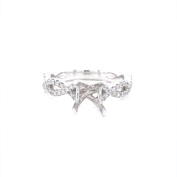 14K White Gold Twist Helix Four Prong Round Diamond Mounting Jaymark Jewelers Cold Spring, NY