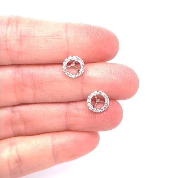 14K White Gold Diamond Halo Stud Earring Mountings Image 2 Jaymark Jewelers Cold Spring, NY