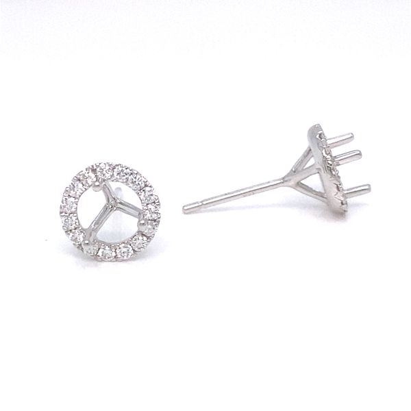 14K White Gold Diamond Halo Stud Earring Mountings Image 3 Jaymark Jewelers Cold Spring, NY