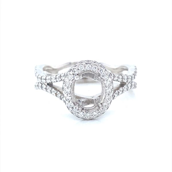 14K White Gold Wave Split Shank Halo Oval Diamond Mounting Jaymark Jewelers Cold Spring, NY