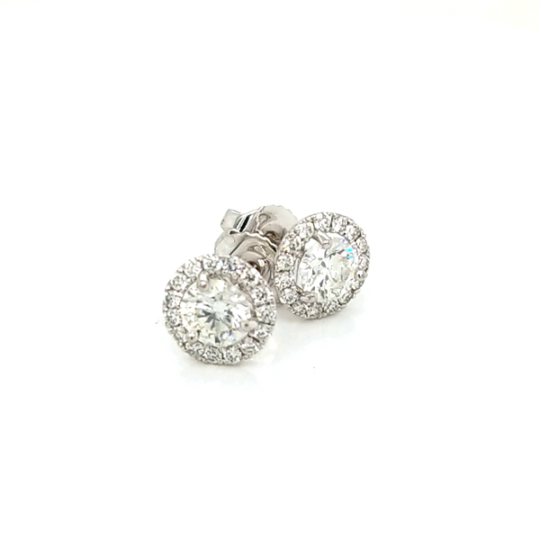 14K White Gold Diamond Halo Earrings Image 2 Jaymark Jewelers Cold Spring, NY