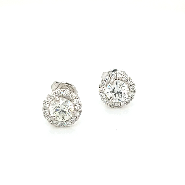 14K White Gold Diamond Halo Earrings Jaymark Jewelers Cold Spring, NY