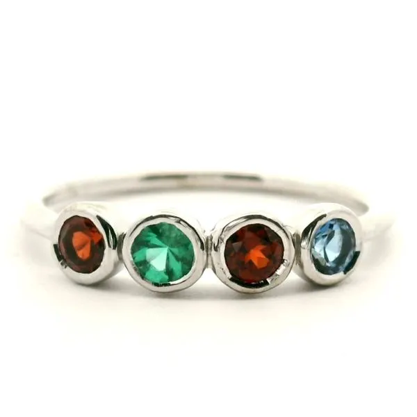 14K White Gold Emerald, Garnet and Aquamarine Ring Jaymark Jewelers Cold Spring, NY