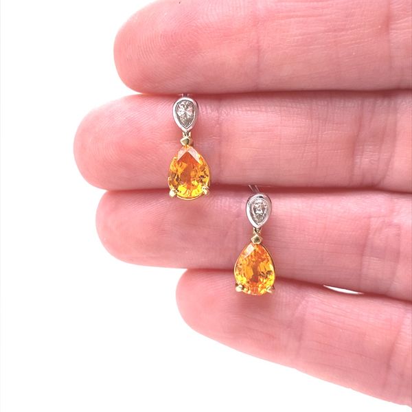 14K Two Tone Gold Spessartite Garnet and Diamond Earrings Image 2 Jaymark Jewelers Cold Spring, NY