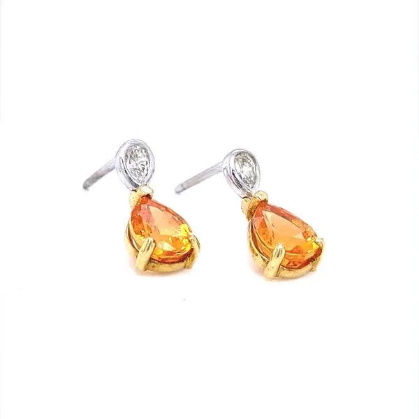 14K Two Tone Gold Spessartite Garnet and Diamond Earrings Image 3 Jaymark Jewelers Cold Spring, NY