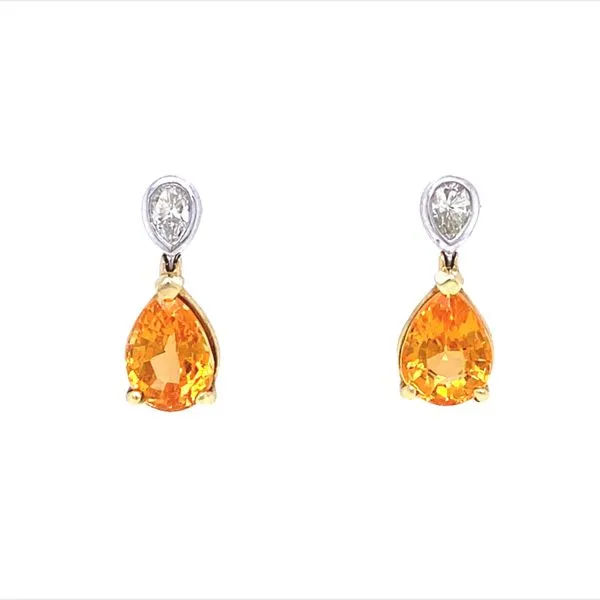 14K Two Tone Gold Spessartite Garnet and Diamond Earrings Jaymark Jewelers Cold Spring, NY