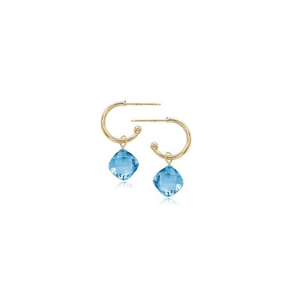 14K Yellow Gold Blue Topaz Hoop Earrings Jaymark Jewelers Cold Spring, NY