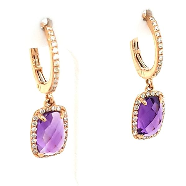 14k Rose Gold Amethyst and Diamond dangles Image 2 Jaymark Jewelers Cold Spring, NY