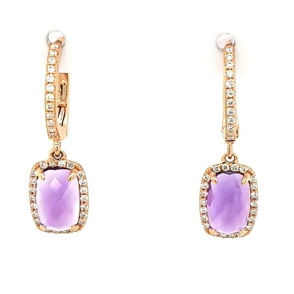 14k Rose Gold Amethyst and Diamond dangles Jaymark Jewelers Cold Spring, NY