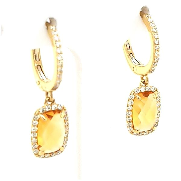 14k Yellow Gold Citrine and Diamond dangle earrings Image 2 Jaymark Jewelers Cold Spring, NY