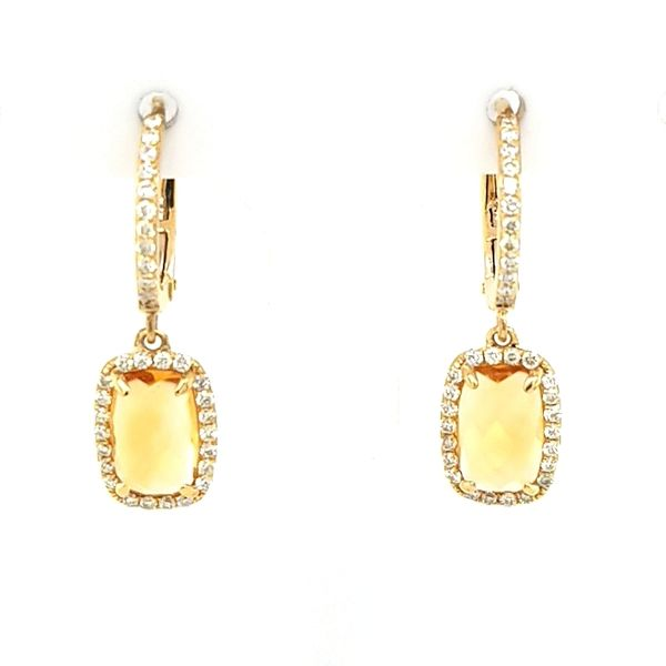 14k Yellow Gold Citrine and Diamond dangle earrings Jaymark Jewelers Cold Spring, NY
