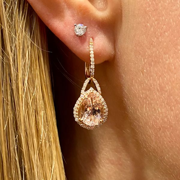 14k Rose Gold Morganite and Diamond Earrings Image 2 Jaymark Jewelers Cold Spring, NY