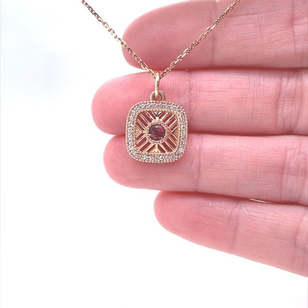 14K Rose Gold PinkTourmaline and Diamond Pendant Image 2 Jaymark Jewelers Cold Spring, NY