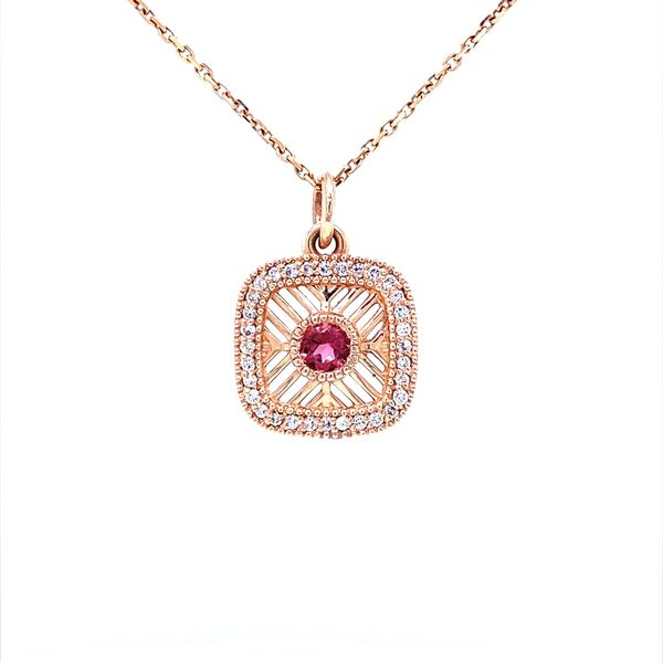 14K Rose Gold PinkTourmaline and Diamond Pendant Jaymark Jewelers Cold Spring, NY