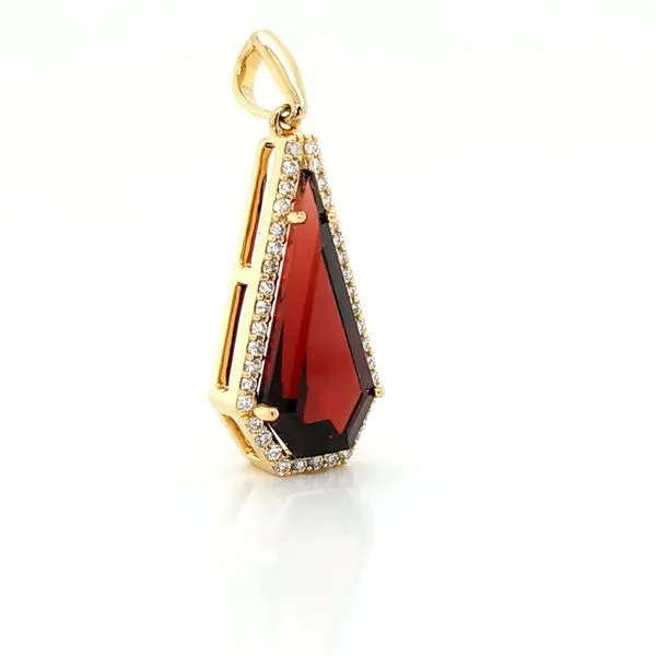 14K Yellow Gold Garnet and Diamond Halo Pendant Image 2 Jaymark Jewelers Cold Spring, NY