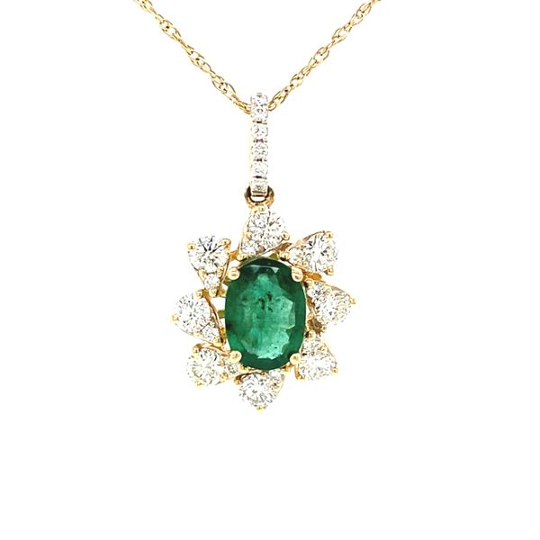 14K Yellow Gold Emerald and Diamond Pendant Jaymark Jewelers Cold Spring, NY