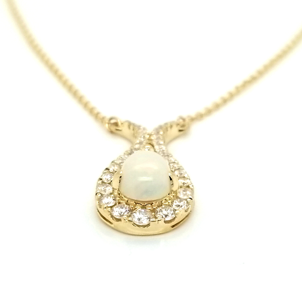 14K Yellow Gold Opal and Diamond Necklace Image 2 Jaymark Jewelers Cold Spring, NY