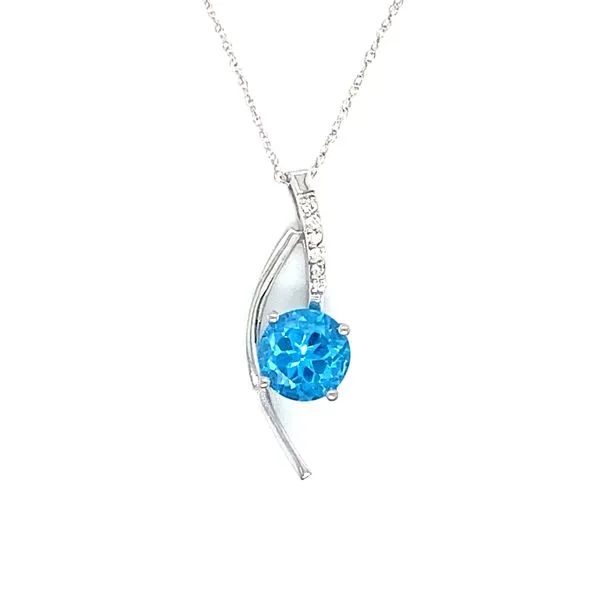 14K White Gold Blue Topaz and Diamond Pendant Jaymark Jewelers Cold Spring, NY