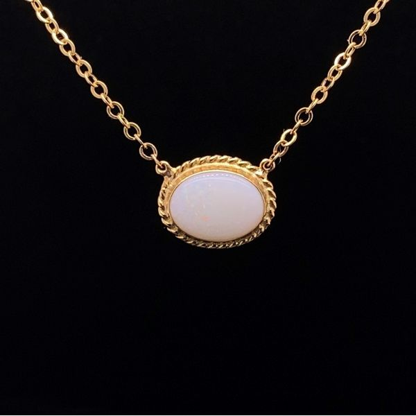 14K Yellow Gold Oval Opal Bezel Necklace Jaymark Jewelers Cold Spring, NY