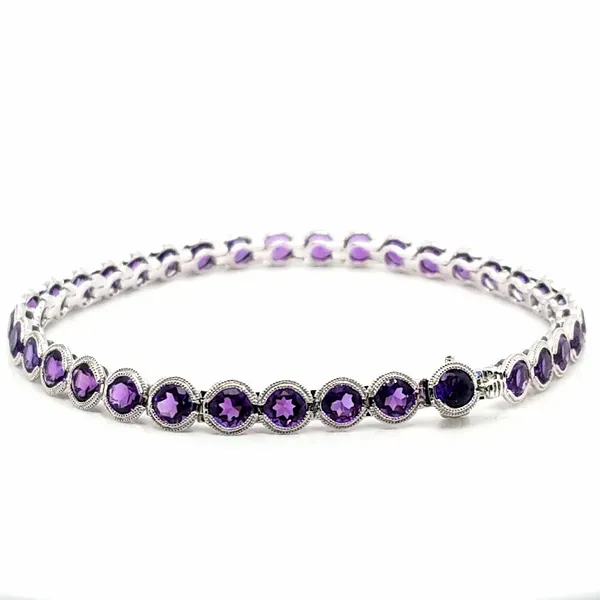 14k White Gold Amethyst Beaded Milgrain Bezel Bracelet Image 2 Jaymark Jewelers Cold Spring, NY