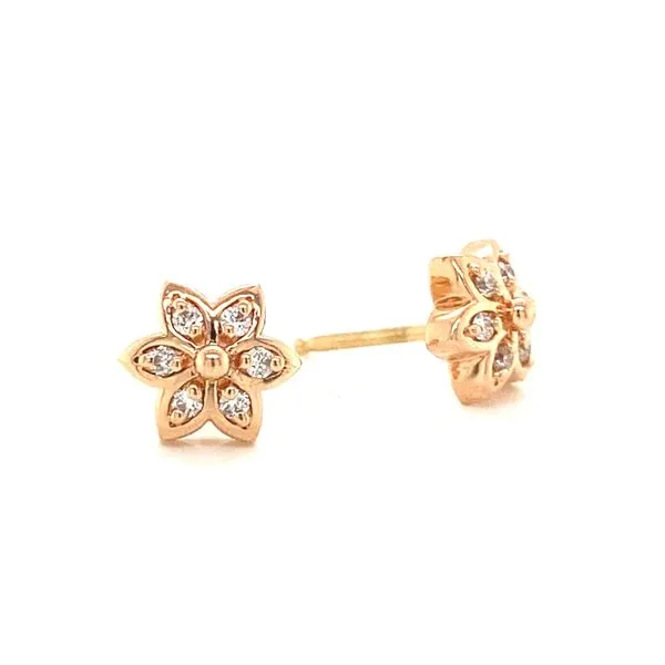 14K Rose Gold Diamond Flower Earrings Image 3 Jaymark Jewelers Cold Spring, NY