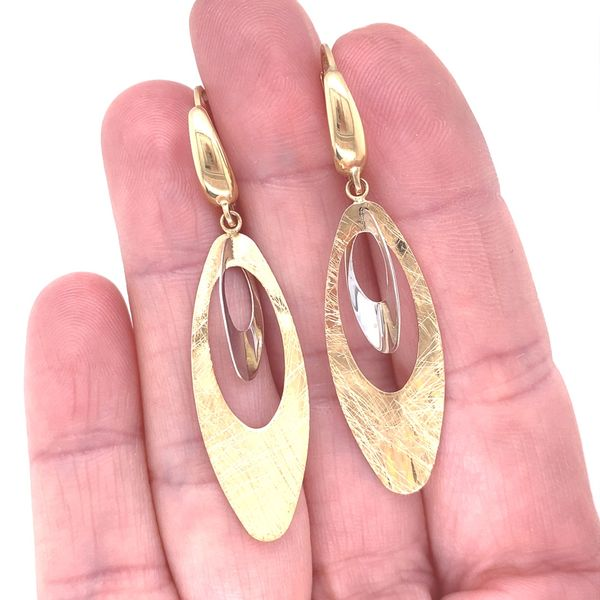 14K Two Tone Gold Oval Dangle Earrings Image 2 Jaymark Jewelers Cold Spring, NY
