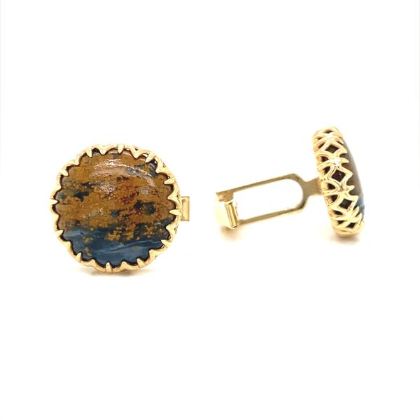 14K Yellow Gold Pietrsite Cufflinks Image 3 Jaymark Jewelers Cold Spring, NY