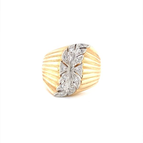 14K Yellow Gold and Platinum Diamond Wave Dome Ring Jaymark Jewelers Cold Spring, NY