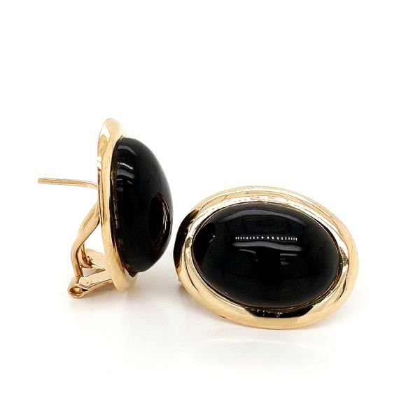 14K Yellow Gold Black Onyx Bezel Earrings Image 3 Jaymark Jewelers Cold Spring, NY