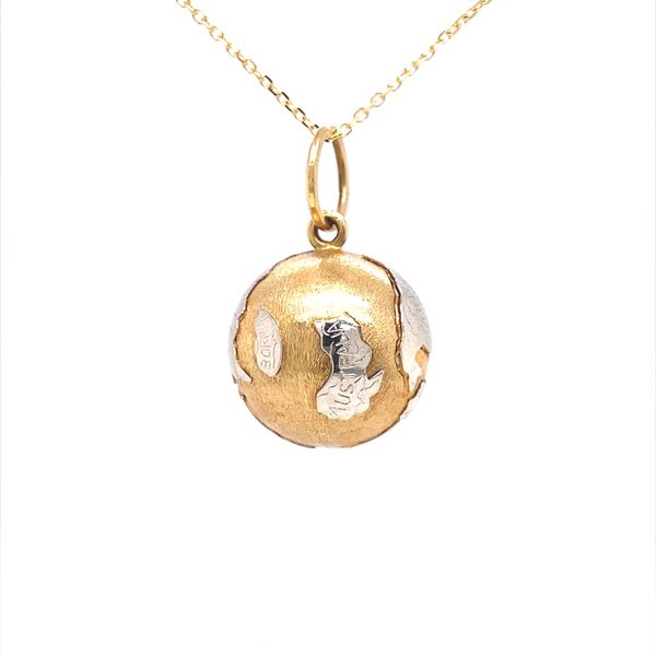 18K Two Tone Gold Globe Pendant Jaymark Jewelers Cold Spring, NY