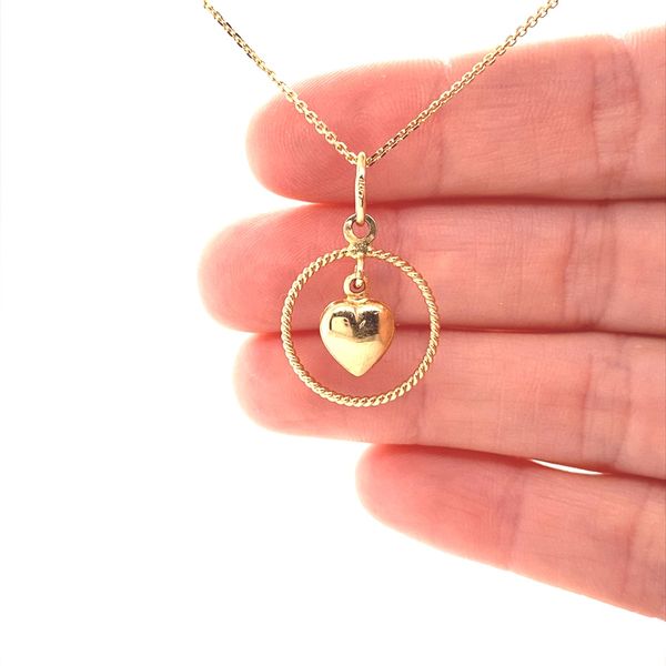 14K Yellow Gold Circle Heart Dangle Charm/Pendant Image 2 Jaymark Jewelers Cold Spring, NY