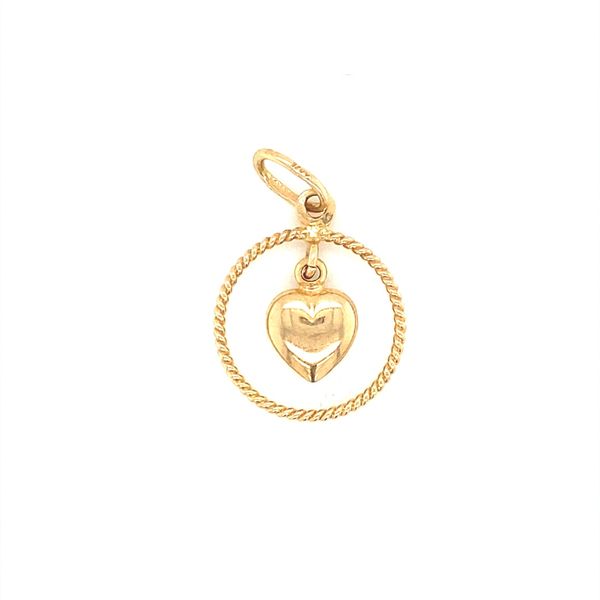 14K Yellow Gold Circle Heart Dangle Charm/Pendant Jaymark Jewelers Cold Spring, NY