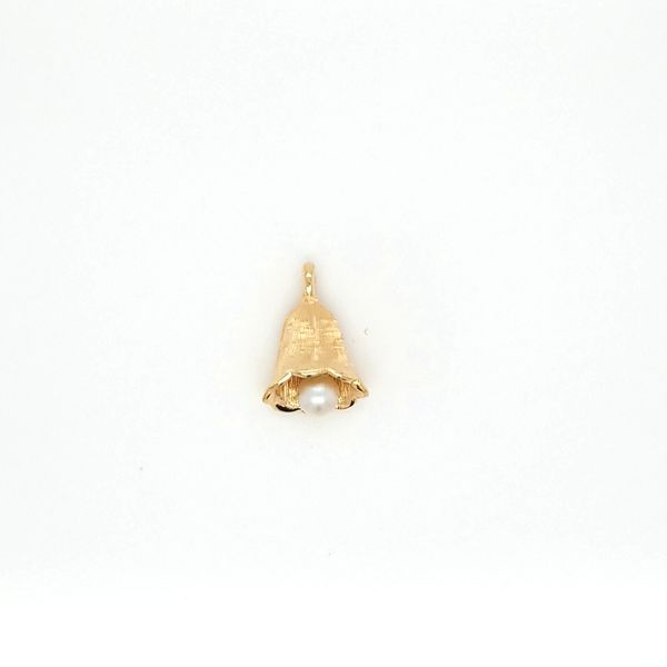 14k yellow gold satin finished bell with pearl. Jaymark Jewelers Cold Spring, NY