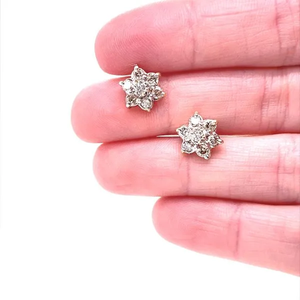 14K Yellow Gold Champagne Diamond Flower Earrings Image 2 Jaymark Jewelers Cold Spring, NY