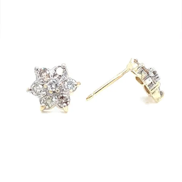 14K Yellow Gold Champagne Diamond Flower Earrings Image 3 Jaymark Jewelers Cold Spring, NY