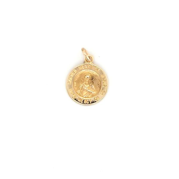 14K Yellow Gold Small Round Sacred Heart Medal Jaymark Jewelers Cold Spring, NY